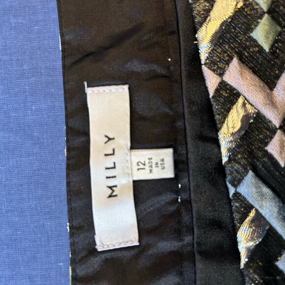 Milly Metallic Jacquard Mini Skirt Women’s Size 12 Geometric Chevron Pattern LP - Picture 4 of 4
